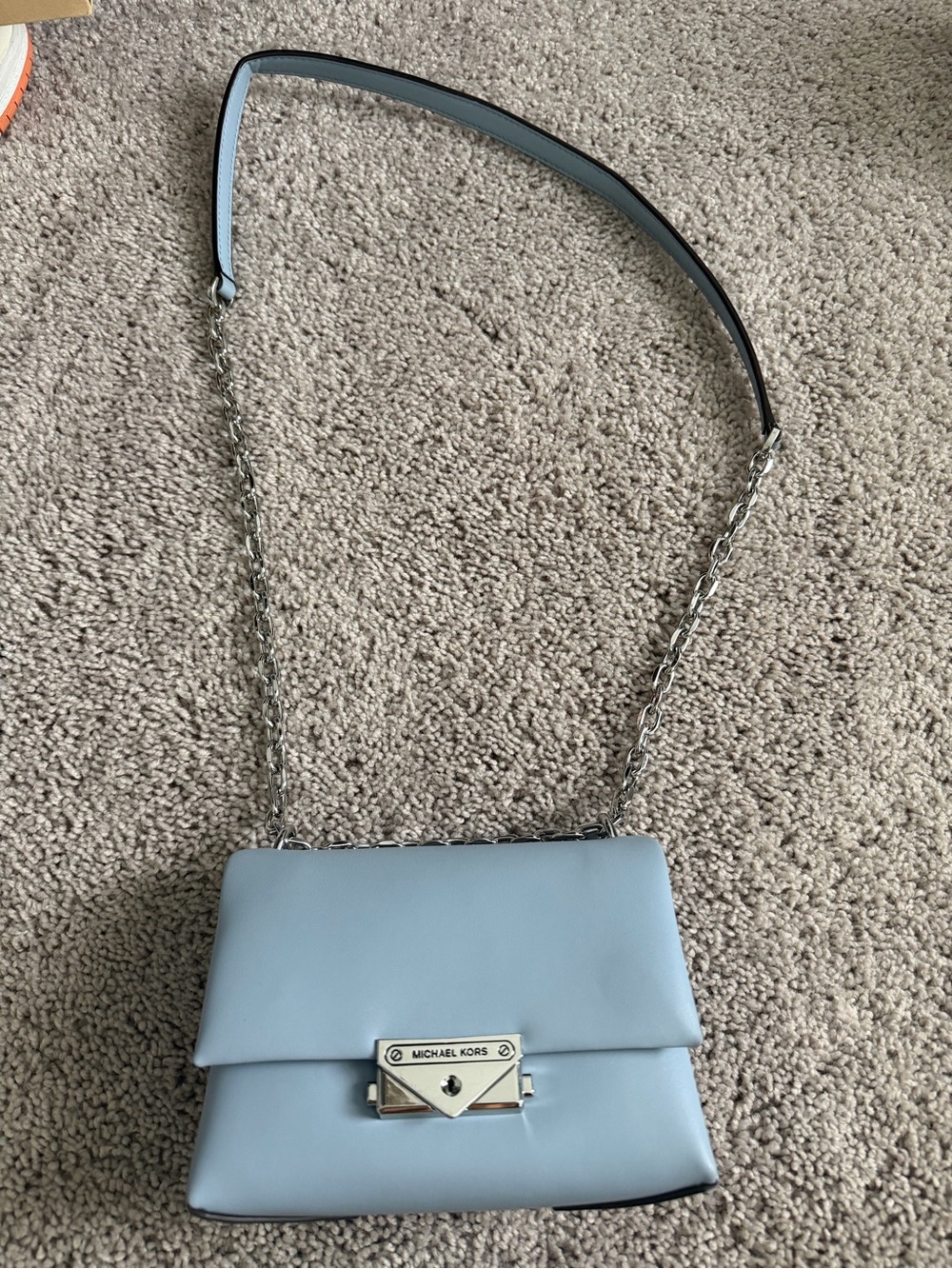 Michael Kors Lady Cece Blue Leather Crossbody with Silver Chain